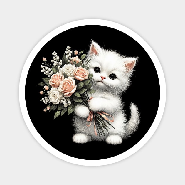 Cat with flower bouquet Magnet by CreativeSage